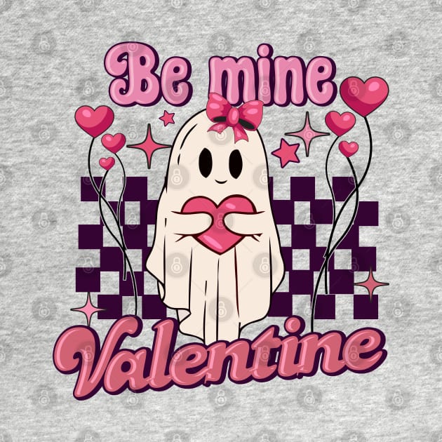 Be Mine, Valentine's day Pink Cute Ghost Checkered by JDVNart